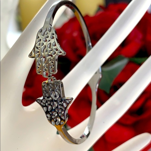 New Hinged Double Hamsa Bracelet - Picture 7 of 7